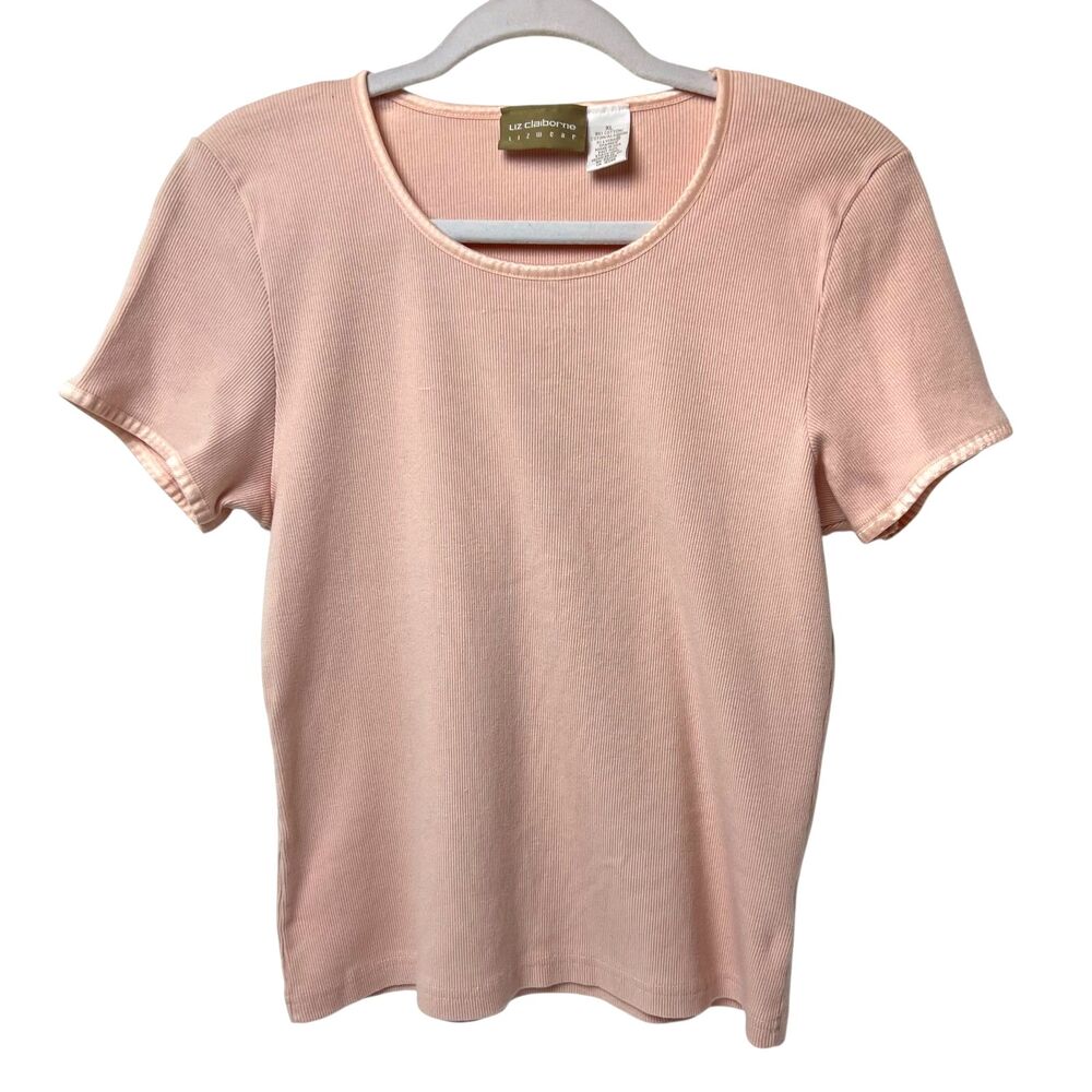 Liz Claiborne Peach Ribbed Short Sleeve Knit Top Size XL